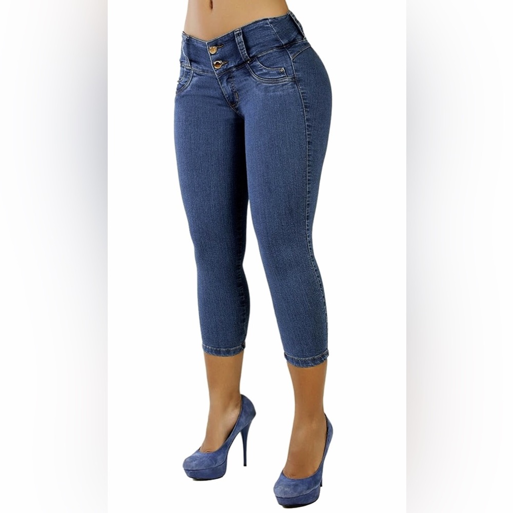 Y2K Curvify Size 15 Brazilian Butt-Lift Dark Wash Denim Cropped Jeans Capris